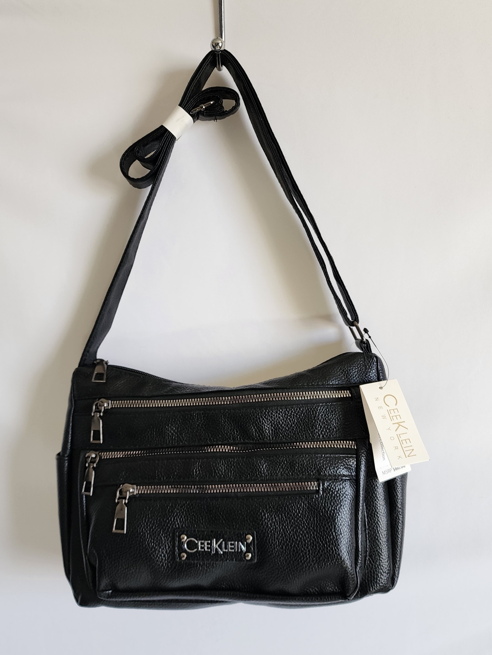 CeeKlein Black Women's Crossbody Bag with Multiple Zip Pockets